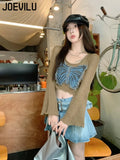 Huibaolu Butterfly Short Knit Shirt Women Wooden Ear Design Flare Long Sleeve Tops Girls Autumn Korean Kpop T-shirt Gothic Blouse