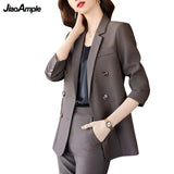 Huibaolu Women's Spring Autumn Professional Suit Jacket Matching Set Korean Elegant Casual Blazers+Pants Two Piece Female Trousers Suit