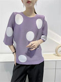 Huibaolu polka dot T-shirt 2023 summer new niche design feeling loose oversized top Slight Strech t shirt