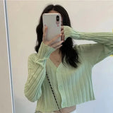 Huibaolu Summer Thin Knit Cardigan Women Outwear Sunscreen Clothes High Waist and Slim Short Top Ice Silk Shirt Y2k Casual Shawl