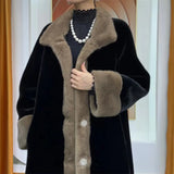 Huibaolu Faux Mink Fur Coat Women Winter Long Jacket Middle-aged Elderly Mother Cashmere Overcoat Noble Warm Parkas Black Outwear