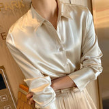 Huibaolu High Quality Imitate Silk Shirt Women Korean Fashion Turndown Collar Office Satin Blouse Ladies Elegant Long Sleeve Blusas