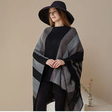 Huibaolu Retro White Print Poncho Cardigan Faux Cashmere Women Shawl Scarf Jackets Tie-dye Black Blanket Cape Pashmina Claok Coats