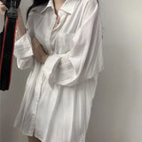 Huibaolu White Shirts Women Summer Thin Simple Solid Sun-Proof Blouse Female Korean Fashion All-Match Loose Basic Chiffon Shirt