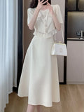 Huibaolu Korean Sweet Elegant 2 Piece Set Summer Office Lady Skirt Suits Ruffles Collar Knee-length Clothing For Women