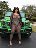 Huibaolu Summer Sexy Mesh Sheer Bodycon Jumpsuit Night Club Outfits Women 2023 Brown Jumpsuit Full Body Female New In Matching Sets 0410