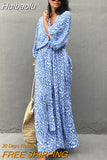 Huibaolu Leopard Self Belted Side Split Summer Beach Dress Long Tunic Women Clothes Plus Size Beachwear Maxi Dress Q1226