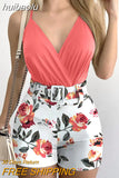 huibaolu Cami Tops &amp; Plants Print Shorts Set with Belt Summer Women Two Piece Set