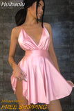 Huibaolu V Pink A-Line Dress Sexy Backless Spaghetti Strap Satin Dress 2023 Summer Elegant Party Wedding Evening Dresses for Women