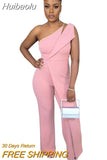 Huibaolu Elegant Women One Shoulder High Waist Patchwork Straight Sleeveless Pink Jumpsuit 2023 Summer Office Lady Party Playsuit