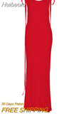 Huibaolu Maxi Dress Elegant Red Long Sleeve Sexy Ruched Bodyocn Evening Party Dress for Women 2023 Spring Slim Christmas Outfits