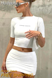 Huibaolu Y2K Two Piece Set Casual 2023 Long Sleeve Crop Top Shirts And Mini Bodycon Skirts Black Women Sets Party Outfits Club Sexy