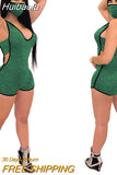 Huibaolu Sport Women Sleeveless V-neck Cut Out Waist Short Bodysuit Jumpsuit Sexy One Piece Overall Romper Playsuit