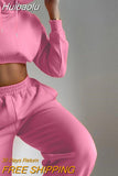 Huibaolu Casual 2 Two Piece Sets Pink Tracksuit Sweatsuits For Womens Outfits Long Sleeve Top Sweatpants And Hoodie Pants Sets