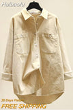Huibaolu Corduroy Solid Vintage Turn-Down Collar Women's Blouse Shirt Korean Fashion Single Breasted Long Sleeve Female Clothing