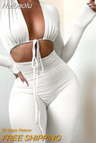 Huibaolu Summer Winter Sexy Black Womens Jumpsuit 2023 White Black Bandage Long Sleeve Bodycon Jumpsuits One Piece Outfits Women