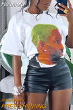 Huibaolu Summer Sexy Print Womens T-Shirt Ladies Casual Outfit For Women 2023 O Neck Short Sleeve Tee Shirts Human Figure Print