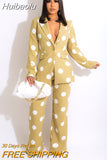 Huibaolu Spring Winter Polka Dot Women Two 2Piece Set Outfit Single Breasted Blazer and Straight Pants Suit Office Lady Tracksuit