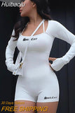 Huibaolu Fall Sexy Solid Letter Bodycon Romper Fall Outfit For Women 2023 Long Sleeve Sport One Pieces Female Fashion Playsuit