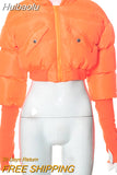 Huibaolu Winter Jackets For Women 2023 Zip Up Fashion Long Sleeve Women Gray Pockets Puffer Cut Out Crop Top Jackets Coats Female