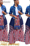 Huibaolu Women Long Maxi Skirts Patchwork Loose Asymmetrical Plaid with Pocket Loose Big Swing Floor Length Long Skirt