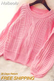 Huibaolu Round Neck Short Casual Basic Loose Soft Acrylic Knitted Women's Sweaters Long Sleeve Bottoming Ladies Pullovers Jumpers