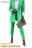 Huibaolu Elegant Women Pants Suit and Long Sleeve Blazer Matching Set Office Lady Streetwear Chic Two 2 Piece Set 2023 Outfits