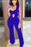 Huibaolu Sexy Women's Tracksuit Halter Neck Twist Crop Tops and Straight wide leg Pants Suit Matching Two 2 Piece Set Outfits