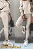 huibaolu 2023 Set Women 2 Pieces Solid Color Fashion Skew Shoulder Long Sleeve Loose Sports Trousers Long Tight Pants Tracksuit