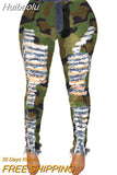 Huibaolu New Autumn Winter Female Denim Pants Women Skinny Hole Spliced Camouflage Print Jeans Sexy Pencil Bandage Trousers