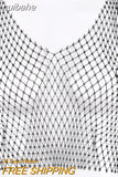 huibahe Sexy Shiny Diamond Fishnet Women Tops Black Round Neck See Through Tops Women Summer Skinny Fashion Party Clubwear 2023