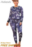 Huibaolu Plus Size XL-5XL Letter Print Velvet Women's Set Sweatshirt Top Jogger Pants Suit Tracksuit Two Piece Set Fitness Outfit