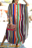 Huibaolu Causal Striped V-neck Button Front Open Summer Beach Dress Blue Tunic Women Plus Size Clothes Maxi Dresses Q1097