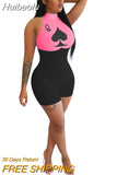 Huibaolu Women Poker Card Sleeveless Bodycon Sport Jumpsuit Romper Bodysuit Night Club Party One Piece Overalls playsuit