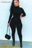 Huibaolu Sexy Jumpsuit Women 2023 Long Sleeve Turtleneck Rompers Womens Jumpsuit Black White One Piece Outfits Bodycon Jumpsuit