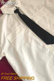 huibaolu 2023 Short Sleeve Shirt Women White Turn Down Collar Basic Casual Teen Gril Student Oversize Shirt Women Loose Blouse