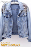 Huibaolu Spring And Autumn Korean Long-Sleeved Turn-Down Collar Denim Jacket Beaded Casual Slim Denim Jacket Outerwear Female