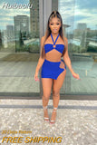 Huibaolu Women Bodycon Midi Mini Roll Side Split Skirts Suit and Halter Bra Tops Matching Two 2 Piece Set Outfit 2023 Summer Sexy