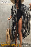 Huibaolu Sexy Black Retro Striped Batwing Sleeve Self Belted Plus Size Long Kimono Tunic Women Tops and Blouses Shirts Q1225