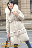 Huibaolu Winter Coat Women Parkas Long Coat Fur Neckline Hooded Jacket Loose Casual Cotton Coats Cushion Warm Puffer Outerwear Female