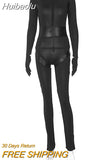 Huibaolu Autumn Sexy Patchwork Bodycon Jumpsuit Club Outfit For Women 2023 Long Sleeve O Neck One Pieces Female Solid Tracksuit