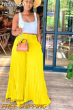 Huibaolu Elegant Wide Leg Straight High Waist Pleated Pants for Women 2023 Summer New Beach Holiday Boho Trousers