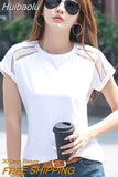 Huibaolu Camisetas Mujer Verano 2023 Hollow Out T Shirts Women Cotton Short Sleeve T-Shirt Female Summer Top White Tee Shirt Femme