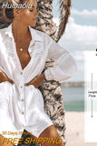 Huibaolu Casual Loose Summer Beach Dress White Cotton Tunic Plus Size Women Beachwear Sexy Hollow Out Mini Party Dress Vestidos Q429