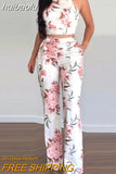 huibaolu Printed Crop Tops &amp; Pockets High Waist Pants Set Women Summer Two Piece Set