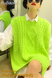 huibaolu Loose Fluorescent Green Women Sweaters Korea Oversize Knit Woman Sweater Vest 2023 Winter Plus Size Pullover Clothing