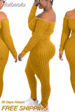 Huibaolu Women's set Knitted Slash Neck Top Leggings Pants suit Full Sleeve two piece set tracksuit outfits Club Sportwear H1085