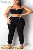 Huibaolu Women sets Strap Crop Top Pants Suits Solid Sexy Backless Tracksuits Hot Drilling Two Piece Suit Fashion Sheath GL2793