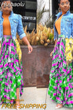 Huibaolu Women Long Maxi Skirts Patchwork Loose Asymmetrical Plaid with Pocket Loose Big Swing Floor Length Long Skirt