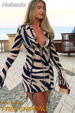 Huibaolu Zebra Print Long Sleeve Mini Dress Ruffles Mesh Sexy Summer Beach Party Dresses Bodycon Tie Up See Through 90s Club